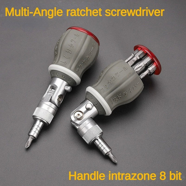 Multifunktions-Ratschenschraubendreher mit 8 austauschbaren CR-V Stahl Bits für diverse Reparaturen & Handwerk.