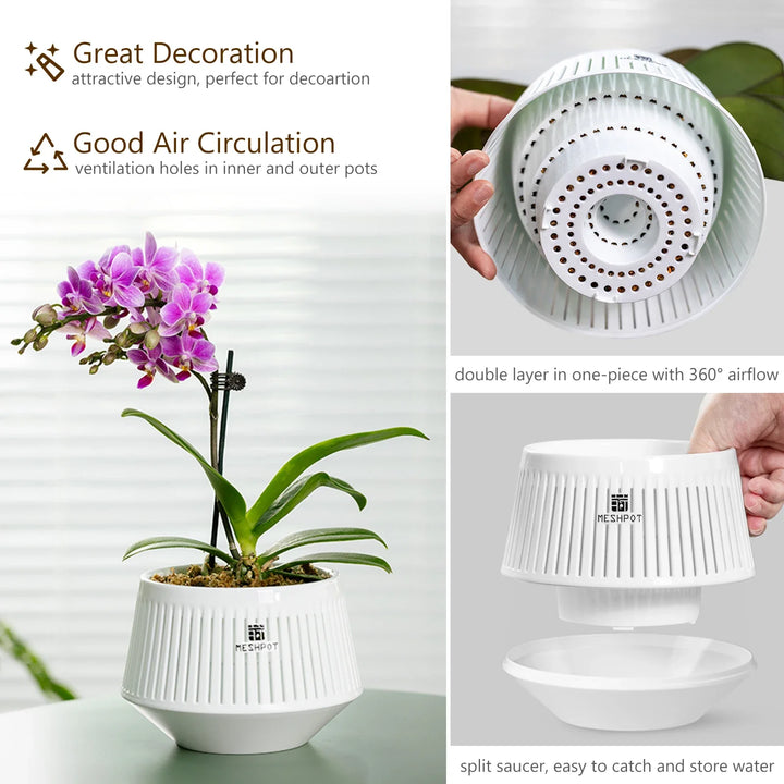 Weißer Aëria Orchideen Pflanztopf 12 cm, belüftet, ideal für Zimmerpflanzen.