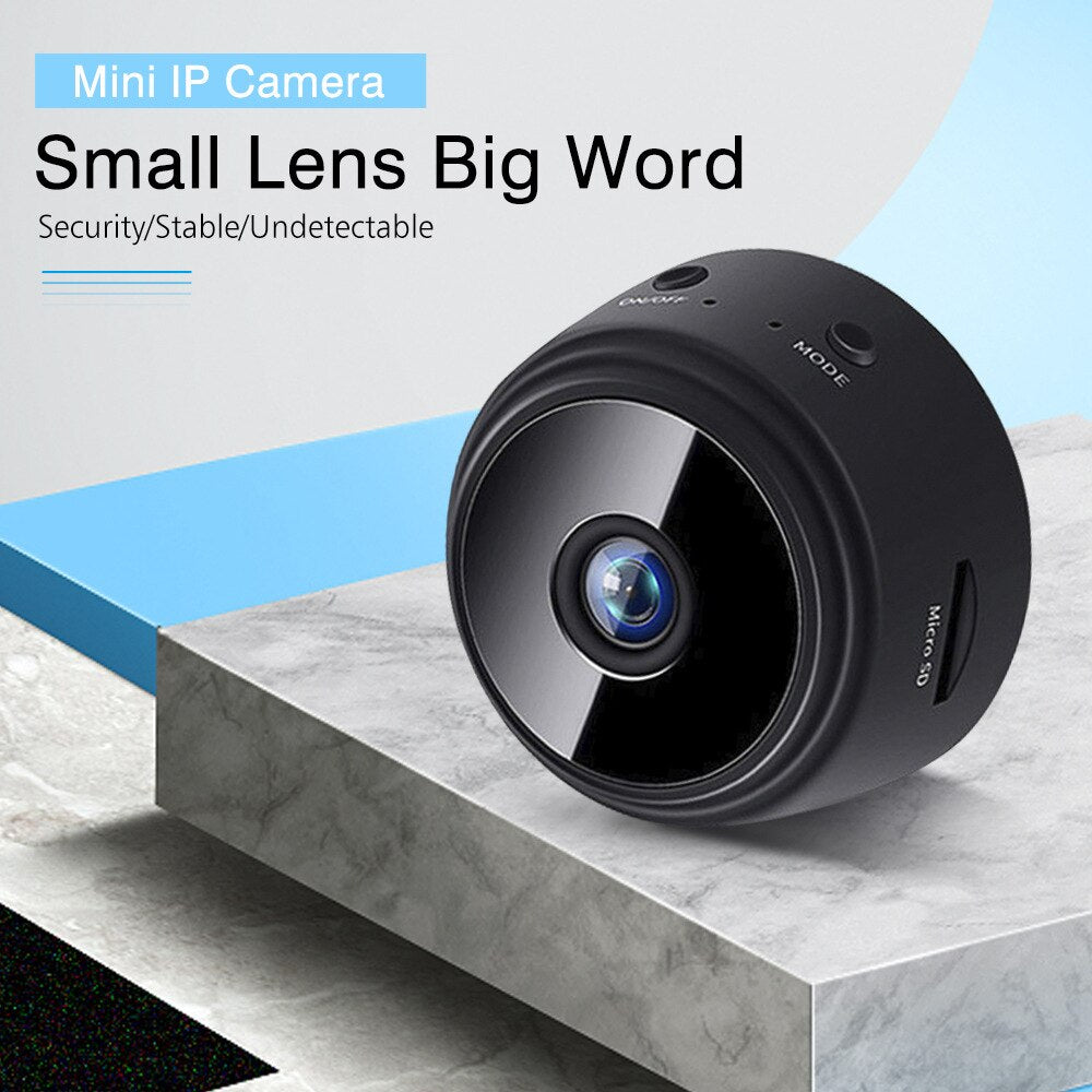 Diskrete Mini IP Kamera A9 für Videoüberwachung, bietet 1080p HD Qualität Tag und Nacht.