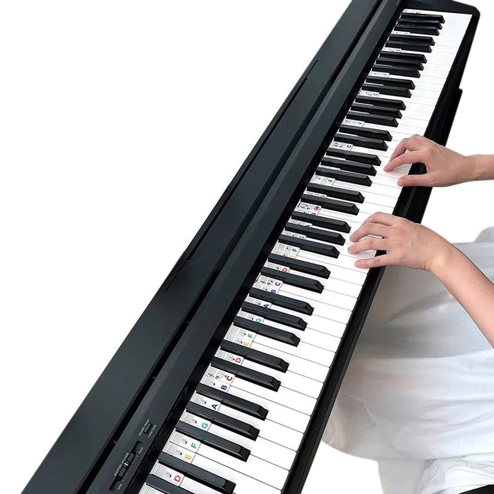 Robuste, abnehmbare Notenetiketten für Klaviertasten. Ideal für Musikschulen und Selbststudium.
