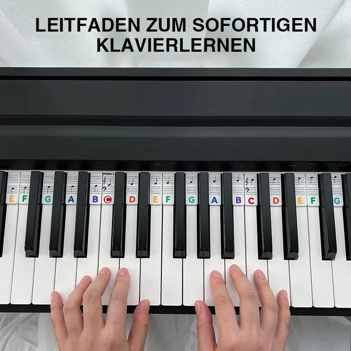 Transparente Notenetiketten aus Silikon für Klaviertastaturen. Abnehmbar, für effektives Musiklernen.