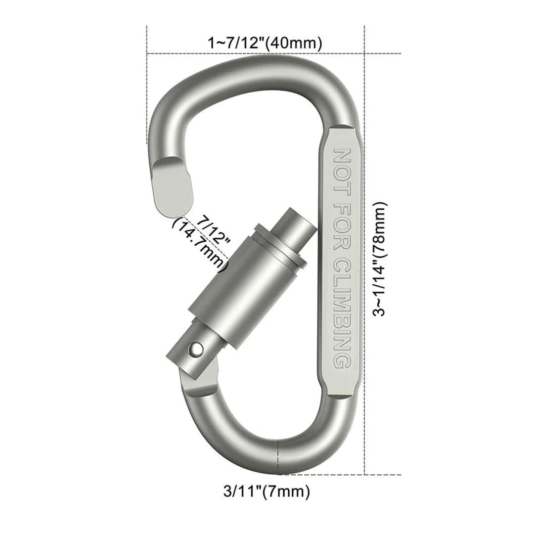 Set aus grauen & schwarzen abschließbaren Aluminium Karabinerhaken, perfekt für Outdoor & Freizeit.