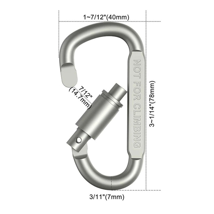 Set aus grauen & schwarzen abschließbaren Aluminium Karabinerhaken, perfekt für Outdoor & Freizeit.