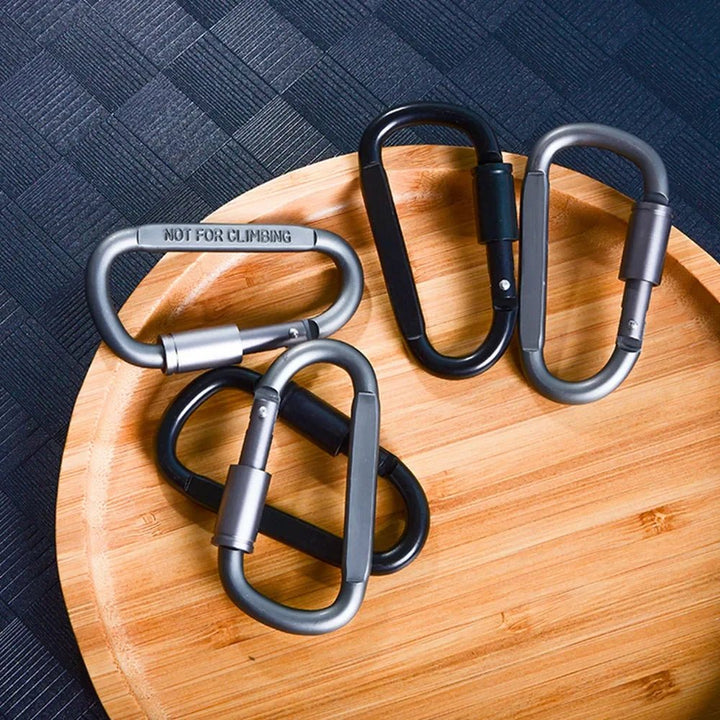 Hochwertiges Aluminium Karabiner Set, grau & schwarz, vielseitig einsetzbar für Outdoor & Alltag.