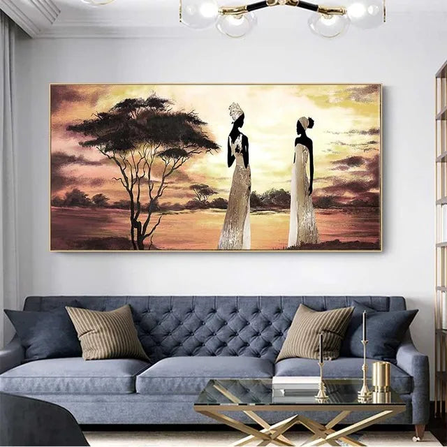 Dekoratives Leinwandbild: Abstrakte afrikanische Frau, Aquarell-Kunst, moderne Wohnzimmer Wanddeko.