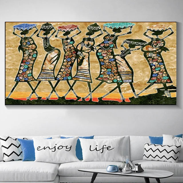 Aquarell-Leinwandbild einer afrikanischen Frau, abstrakt und elegant, perfekte Wanddeko.