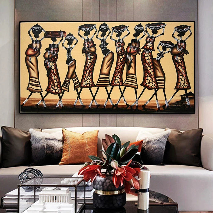 Wanddeko: Abstraktes Leinwandbild mit afrikanischer Frauenfigur, kulturelle Eleganz.