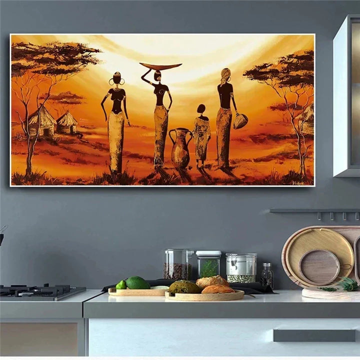Gesamtansicht: Grosses Leinwandbild "Abstrakte Afrikanische Frau", moderne Kunstdeko für Wände.