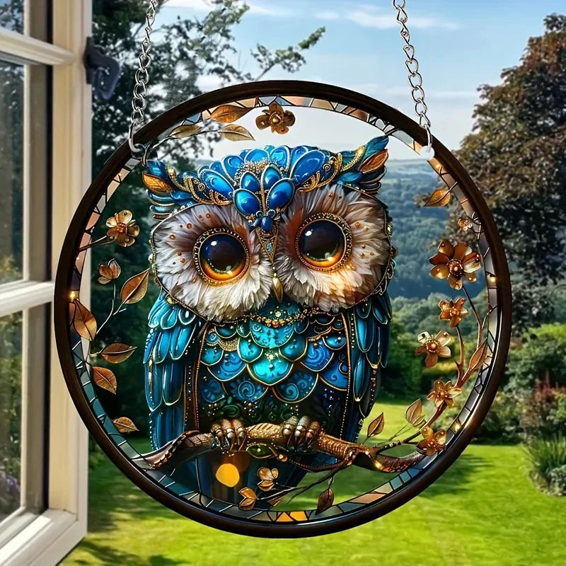 Dekorative Acryl-Eule als Sonnenfänger, 15 cm, ideal als Fensterdeko & Wanddeko für Vogelliebhaber.