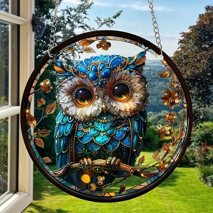 Dekorative Acryl-Eule als Sonnenfänger, 15 cm, ideal als Fensterdeko & Wanddeko für Vogelliebhaber.