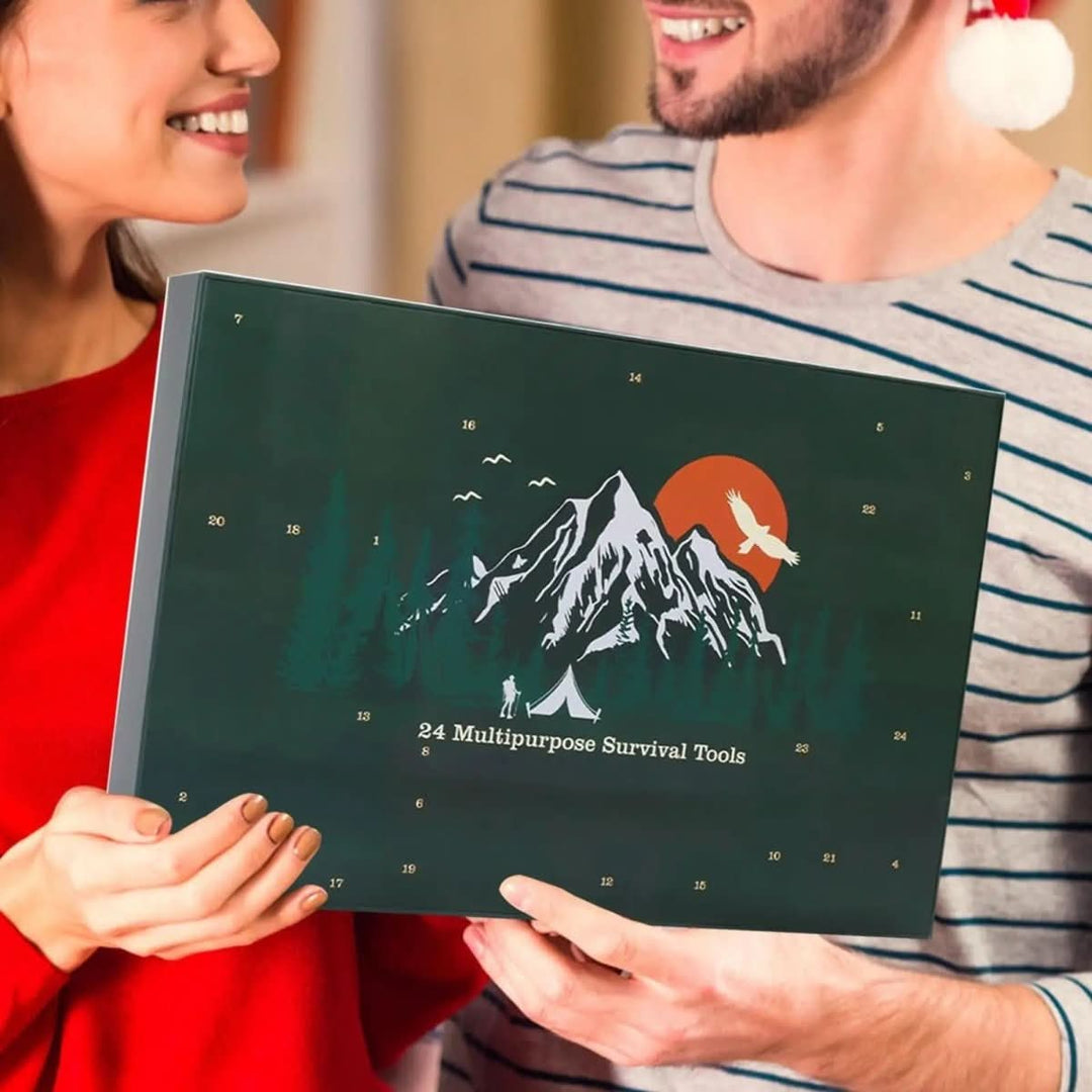 Adventskalender 2025 für Männer mit 24 robusten Outdoor-Werkzeugen. Perfektes Weihnachtsgeschenk für Abenteurer.