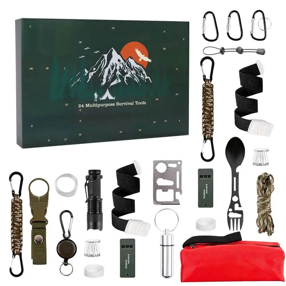 Attraktiver Adventskalender als Geschenkidee für Männer. 24 hochwertige Outdoor-Werkzeuge für Survival & Camping-Fans.