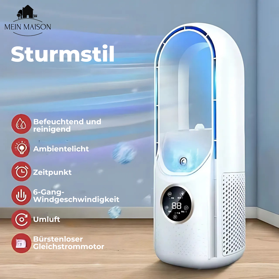 Moderner Airevo Tisch-Luftkühler, bladeless Ventilator in elegantem Design, ideal für Zuhause.