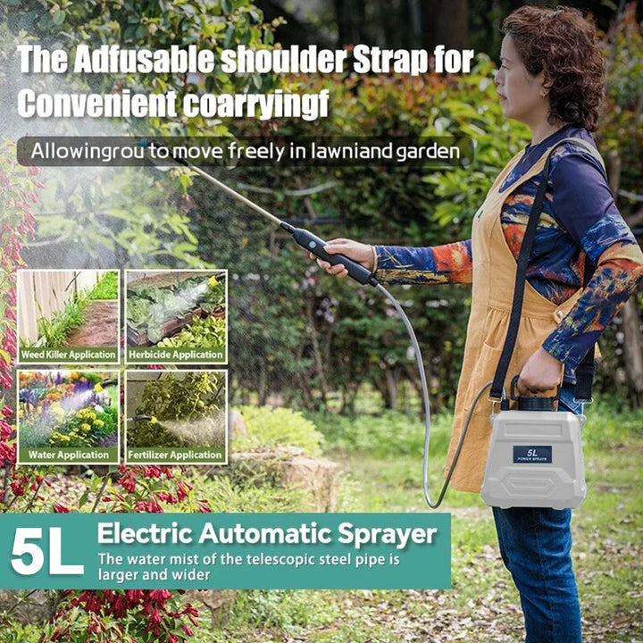 Akku-Schultersprüher 5L für Garten & Reinigung. Ergonomisches Gartengerät für komfortable Pflanzenpflege.