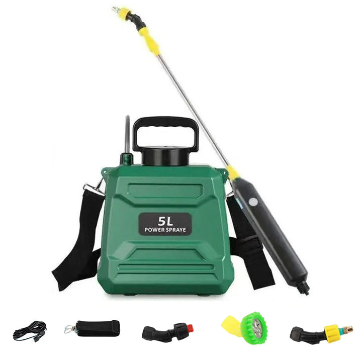 Akku-Drucksprüher 5L mit USB-Ladefunktion. Effizienter Schultersprüher für Gartenarbeit & Reinigung.