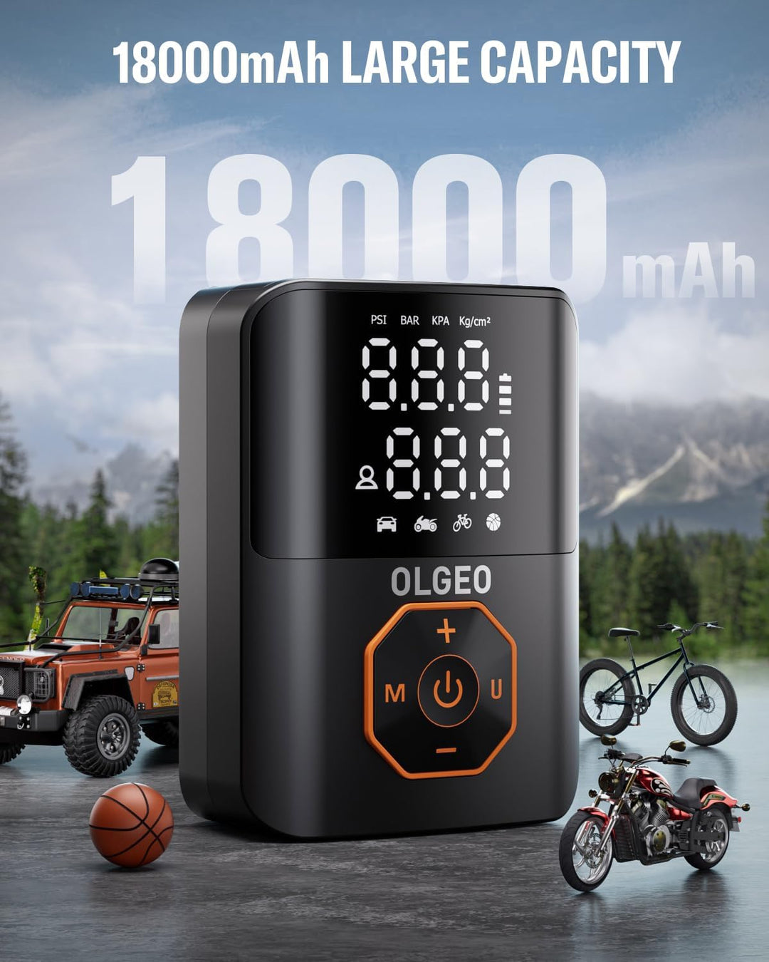 Leistungsstarker Akku-Luftkompressor 18000mAh, 160 PSI Reifendruckpumpe für KFZ, Fahrrad, Motorrad & Sportball.