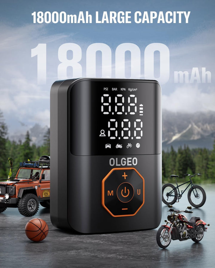 Leistungsstarker Akku-Luftkompressor 18000mAh, 160 PSI Reifendruckpumpe für KFZ, Fahrrad, Motorrad & Sportball.