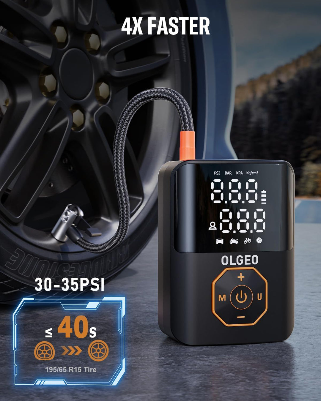 Tragbare Reifendruckpumpe mit Akku für Auto, Motorrad, Fahrrad & Sportbälle; kabellos, 160 PSI max. Druck.