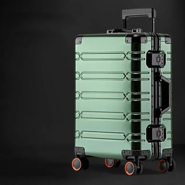 Der Vienna Voyager Aluminium-Magnesium Koffer, ein stilvoller und funktioneller Rollkoffer mit TSA-Schloss.