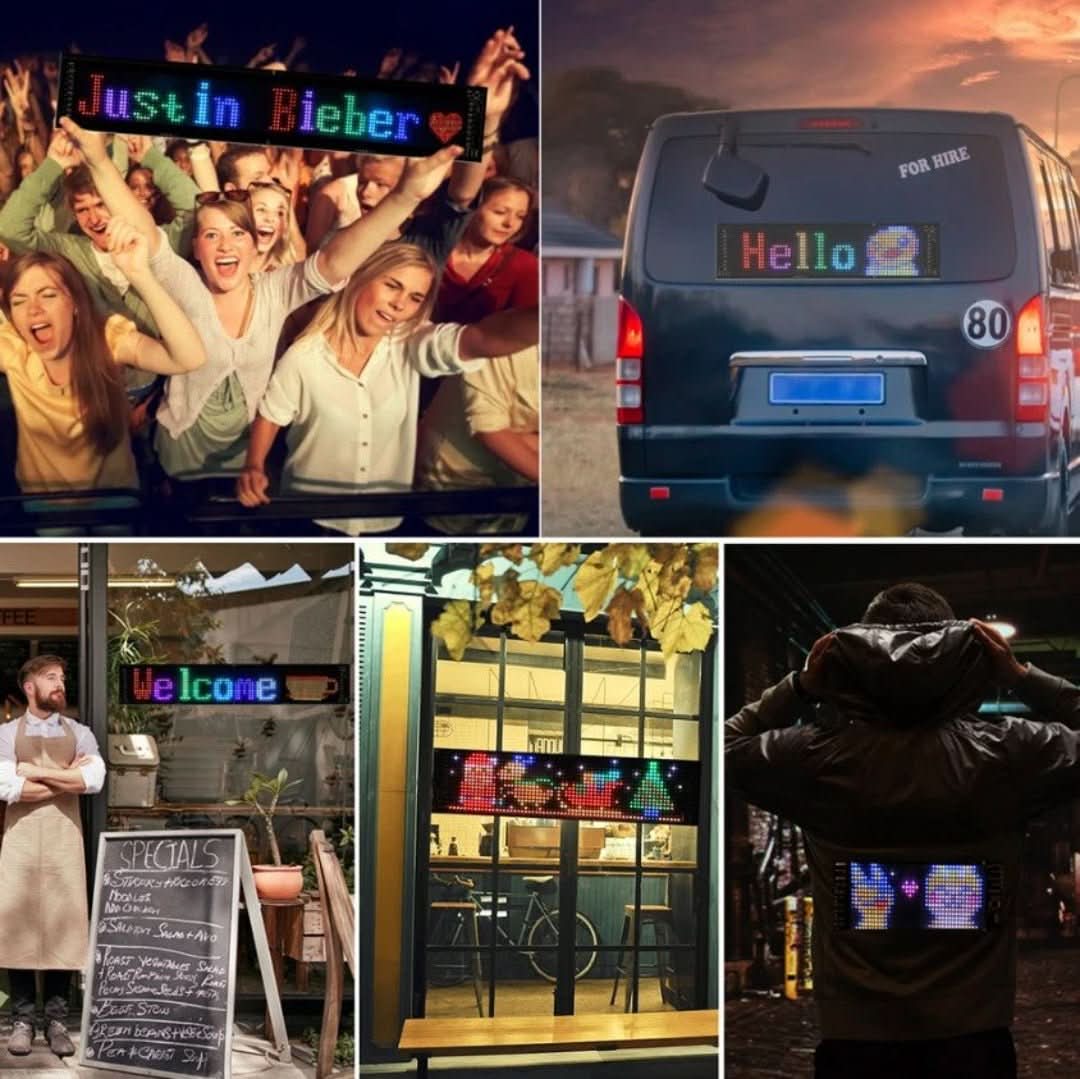 Einfach anpassbares LED-Display für schnelle digitale Werbeanzeigen auf Autos, in Schaufenstern oder bei Events.