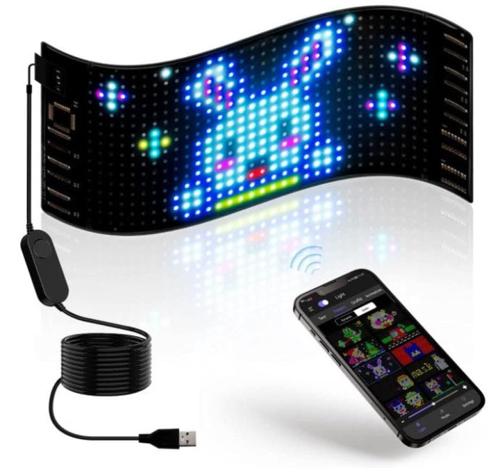 Vielseitiges LED-Display als Auto-Anzeige oder Werbetafel für Schaufenster; ideal für dynamische Text- und Bildbotschaften.