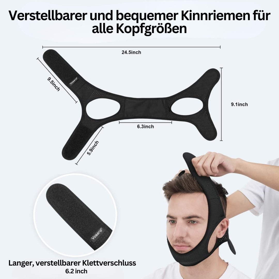Sanftes Anti-Schnarch-Kinnband, das den Kiefer stützt und für eine ruhigere Nacht ohne Schnarchen sorgt.