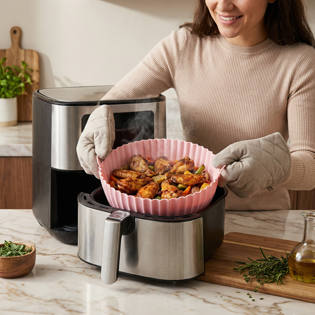 Essentialer Küchenhelfer: Antihaft Silikonform für Heißluftfritteuse. Langlebig & wiederverwendbar.