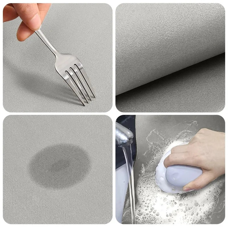 Premium AquaStone Matte, super saugfähig, rutschfest & waschbar. Perfekt für aktive Küchenbereiche.