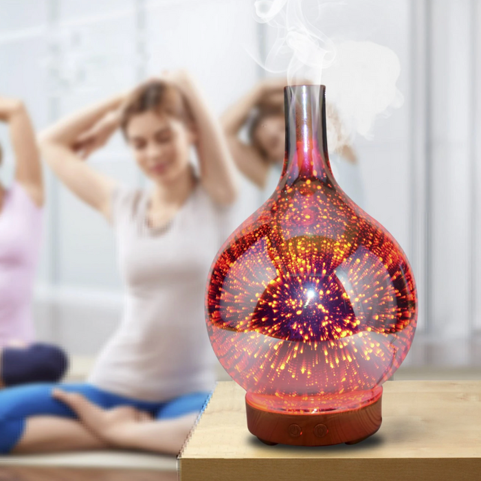 Eleganter Glasdiffusor mit LED-Lichtfunktion. Als Luftbefeuchter und Duftlampe für dein Zuhause.