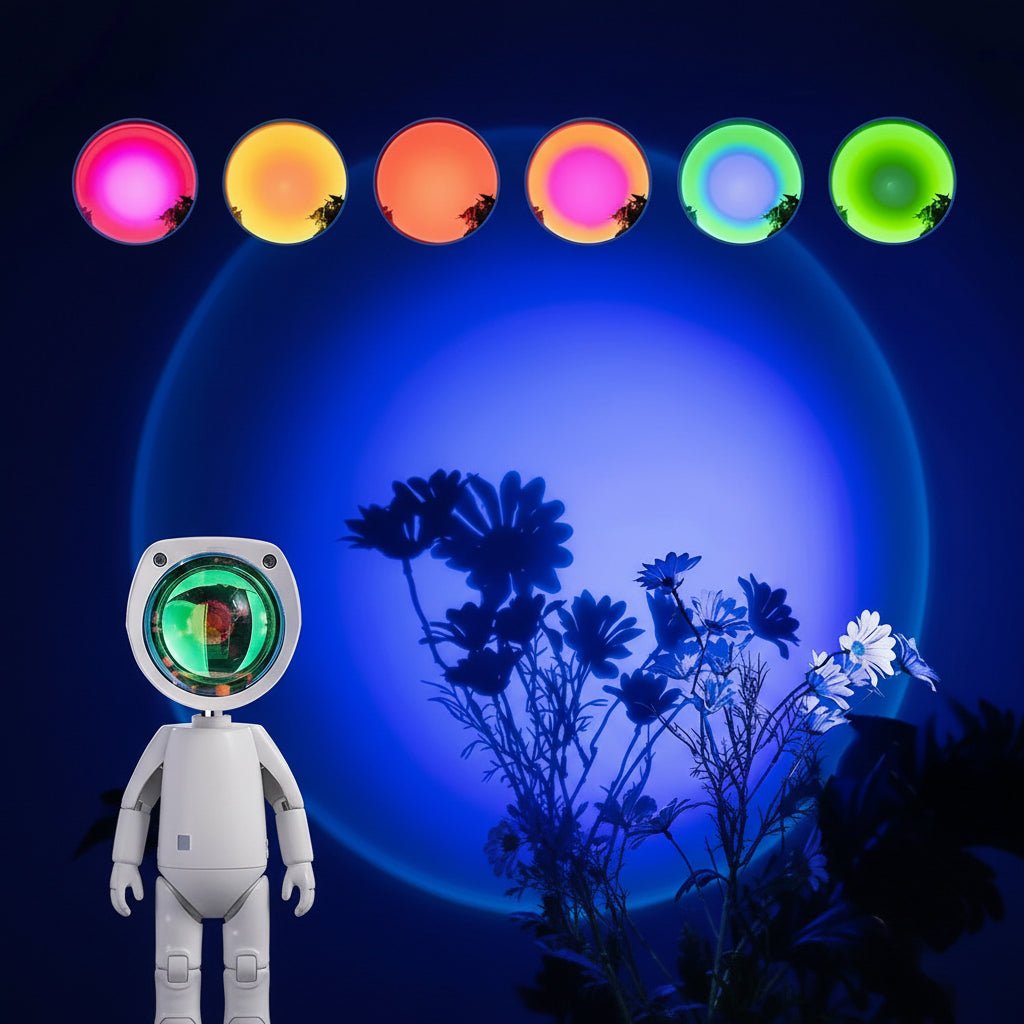 Wiederaufladbare Astronautenroboter-LED-Lampe erzeugt zauberhaftes Regenbogenlicht für jede Stimmung.