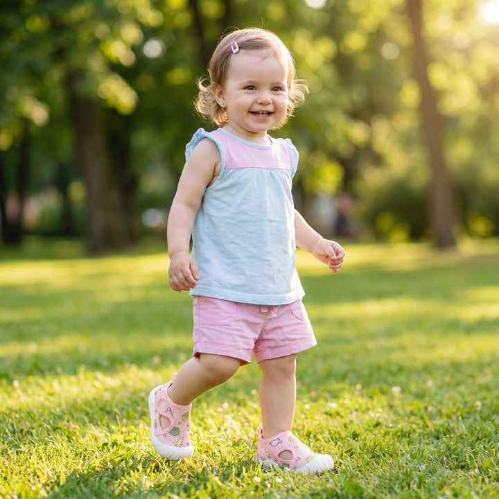 Flexible Babysandalen, atmungsaktiv und rutschfest, perfekte Sommerschuhe für aktive Kleinkindfüße.