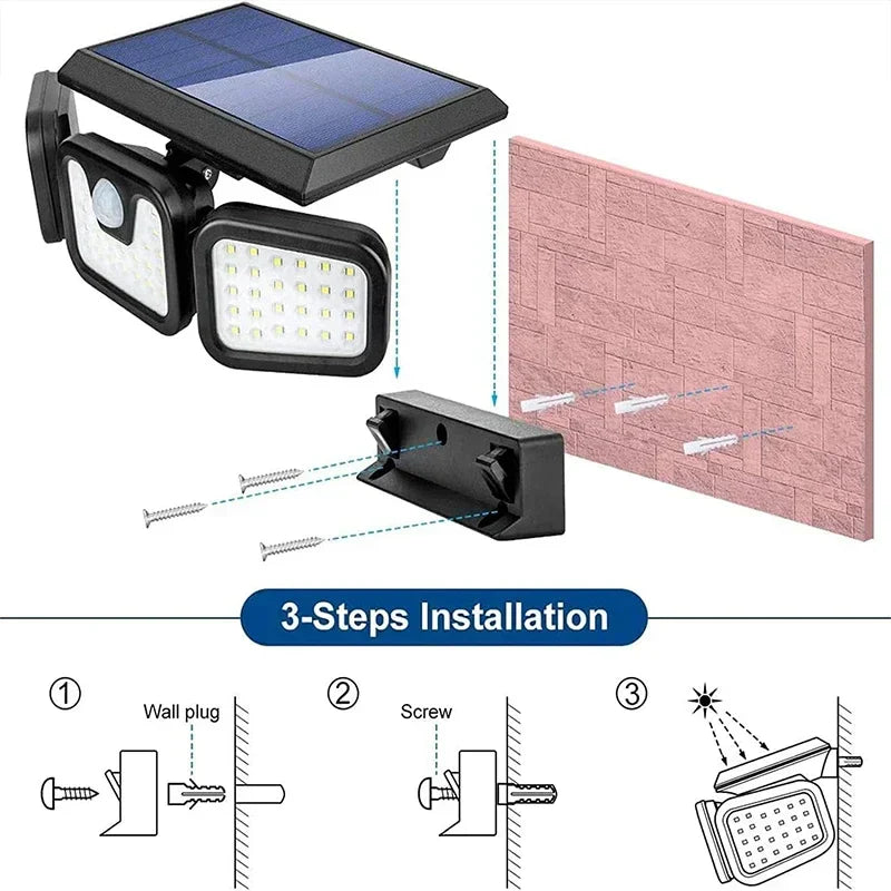 Helle LED Solar-Wandlampe mit Bewegungssensor, wetterfest und energieeffizient für Eingangs- und Außenbereiche.