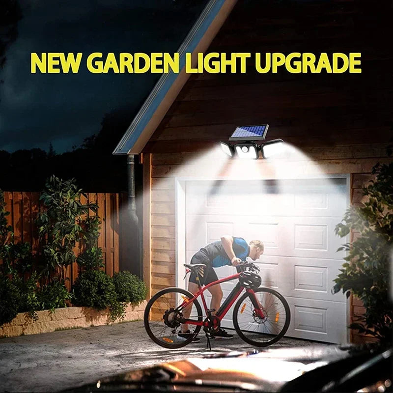 Moderne Außen-Wandlampe, Solar-LED mit Bewegungssensor, robust und hell für Hof, Terrasse und Garten.