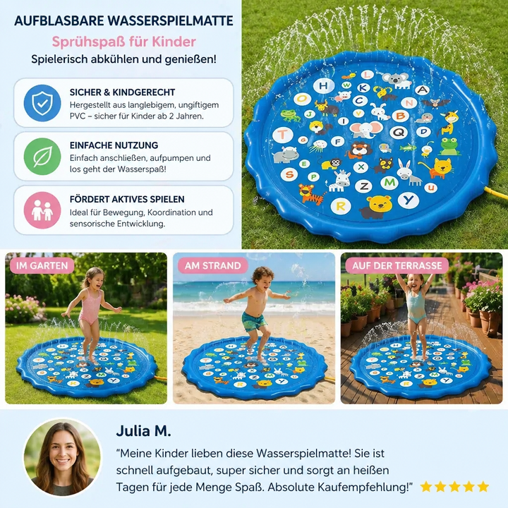 Interaktive Wasserspielmatte für Kleinkinder, mit Sprühfunktion fördert spielerisch motorische Fähigkeiten & Sommertage.