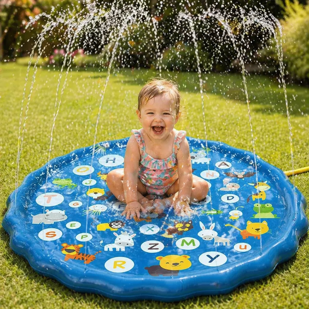 Pädagogische Wasserspielmatte mit Sprinklern, ideal für sensorisches Spiel & Entwicklung der Kinder im Freien.
