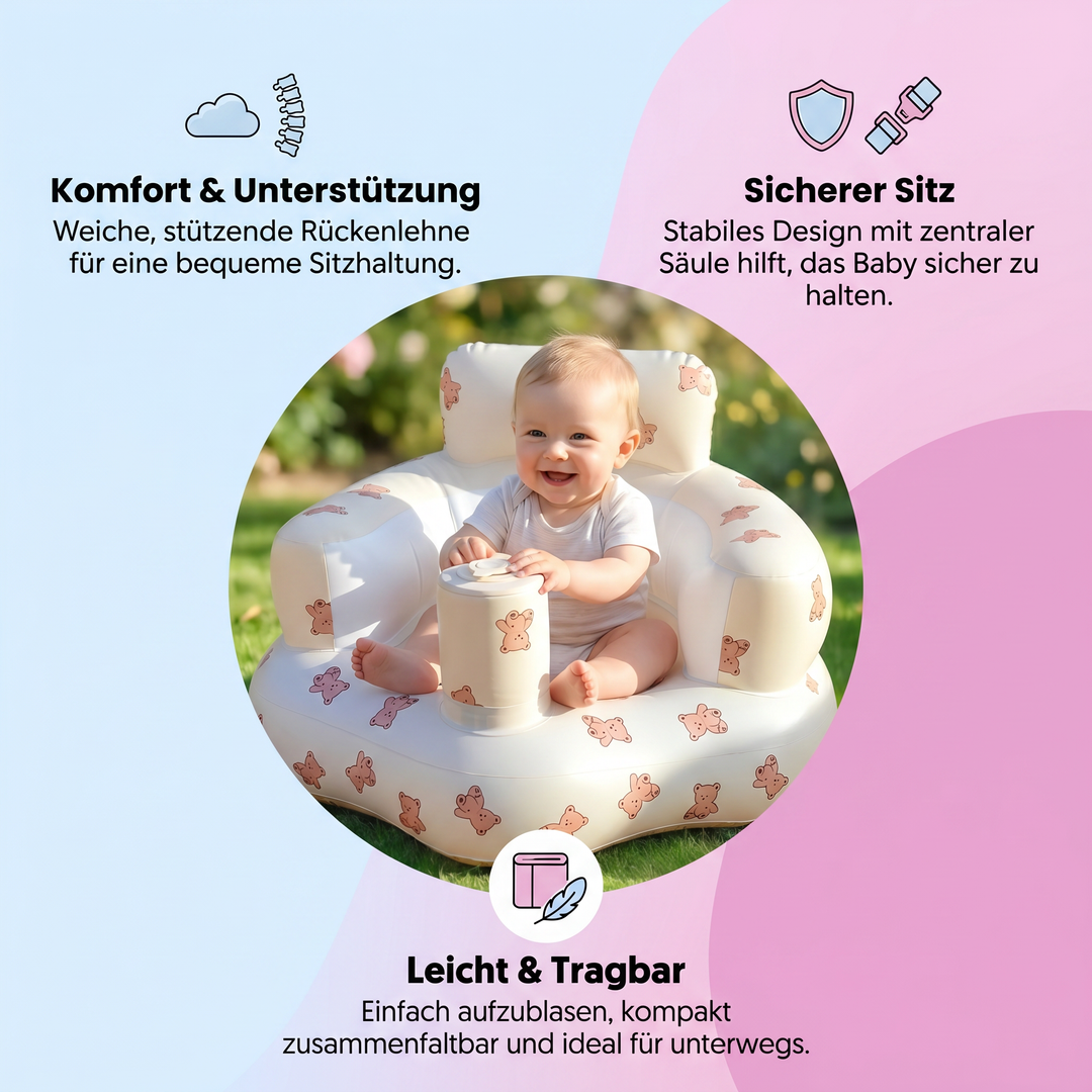 Aufblasbarer Baby Badesitz mit Bärenmuster, bietet Kleinkindern Komfort und Sicherheit im Wasser.