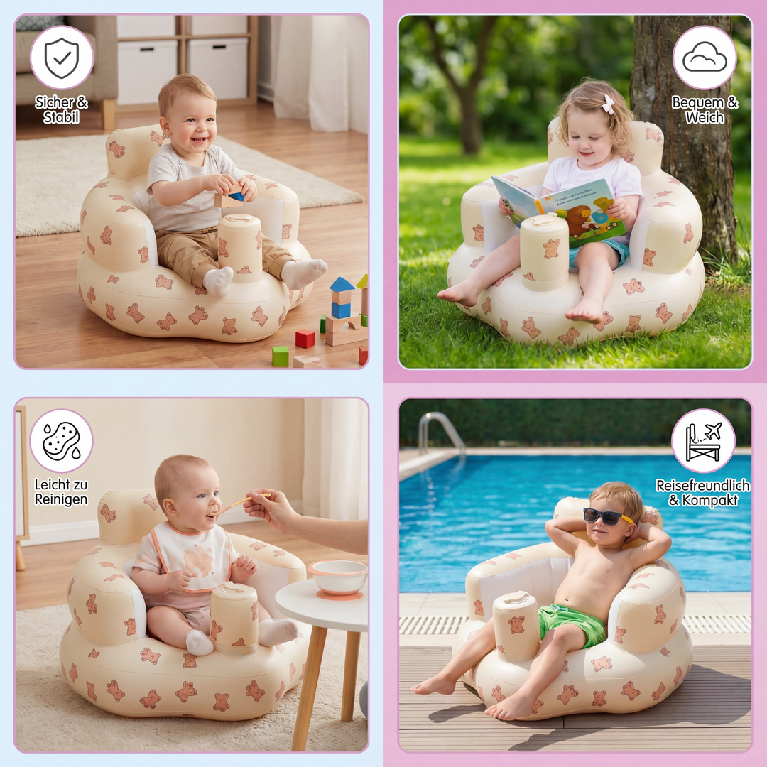 Bär-Muster aufblasbarer Baby Badesitz, ein sicheres Babyspielzeug für fröhliche Wassererlebnisse.