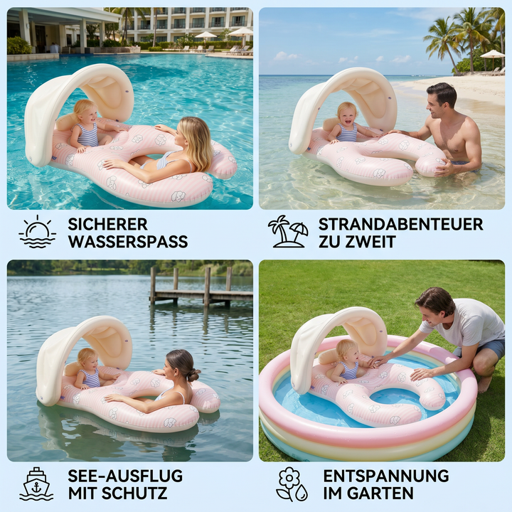 Hochwertiger Baby Schwimmring mit Sonnenschutz, ideal als Geschenk für Babys und Eltern für den Sommer.