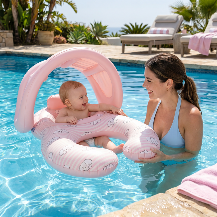 Sicherer Eltern-Baby Schwimmring mit Sonnendach für entspannten Wasserspaß. Perfekt für Pool und Strand.