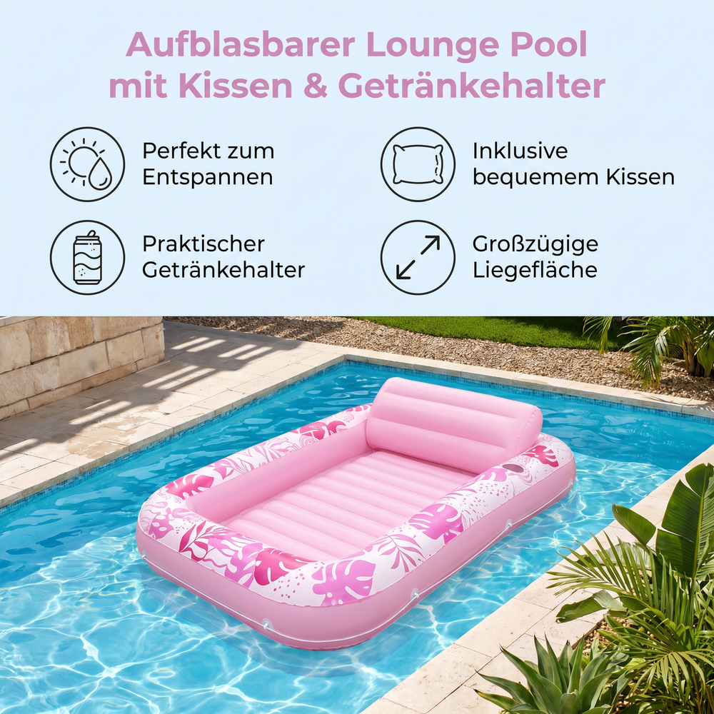 Komfortabler aufblasbarer Lounge Pool mit integriertem Kissen für entspannte Stunden im Garten.