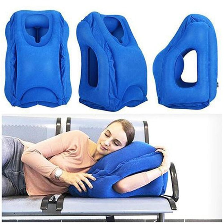 Aufblasbares ergonomisches Nackenkissen für Reisen. Optimaler Komfort im Flugzeug, Auto, Büro. Tragbares Reisekissen.