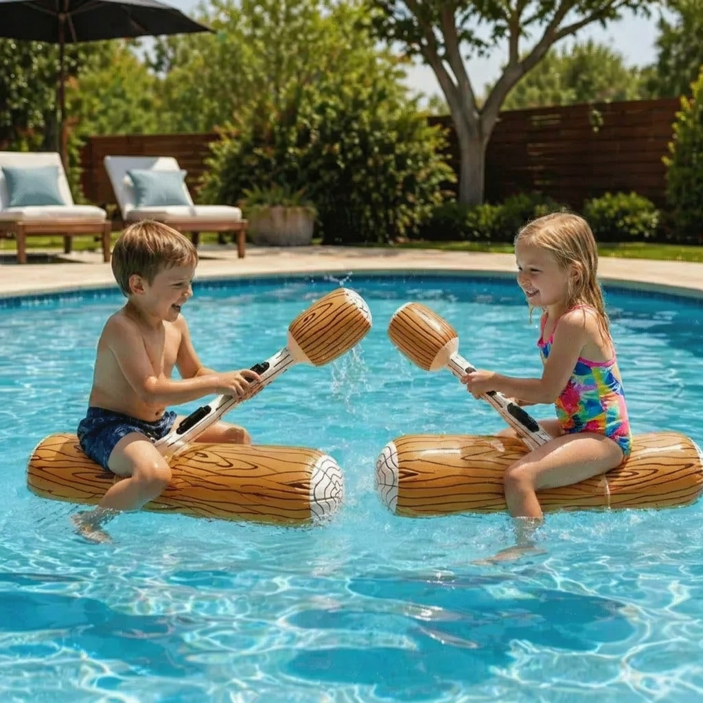 Aufblasbares Pool Kampfspiel für Kinder: Wasserspaß, Balance, Motorik. Perfektes Sommerspielzeug Outdoor.