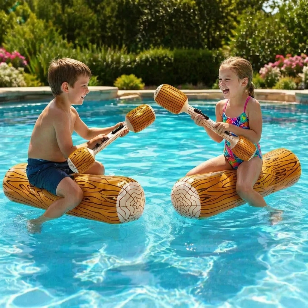 Actionreiches Wasserspielzeug für Kinder: Aufblasbares Pool Kampfspiel mit Balance-Element. Familienspaß für den Sommer Outdoor.
