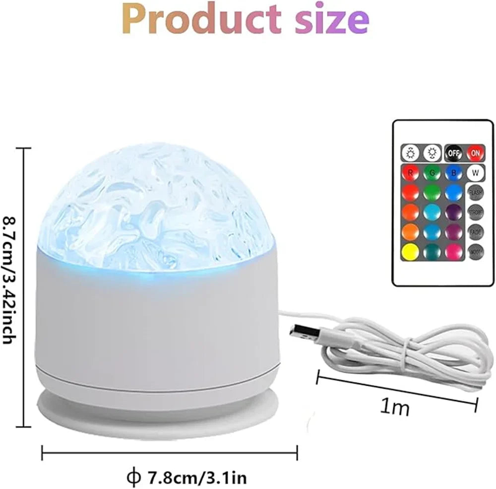 Entspannende LED Nachtlampe mit Aurora-Effekt, ideal für Kinderzimmer. Inkl. Fernbedienung und USB.