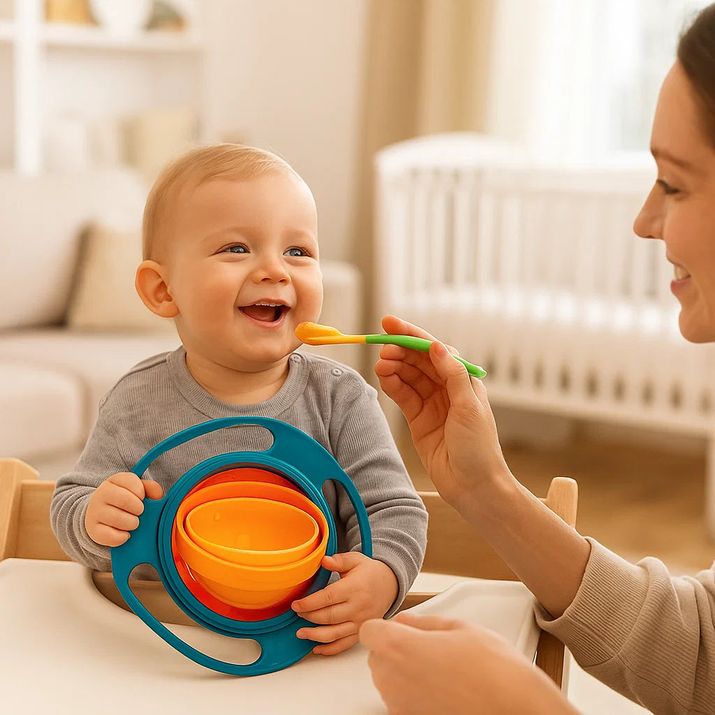Sichere Essenszeit mit der auslaufsicheren Babyschüssel, BPA-frei und rutschfest für aktive Kleinkinder.