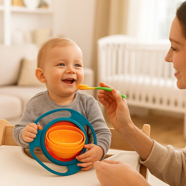 Sichere Essenszeit mit der auslaufsicheren Babyschüssel, BPA-frei und rutschfest für aktive Kleinkinder.