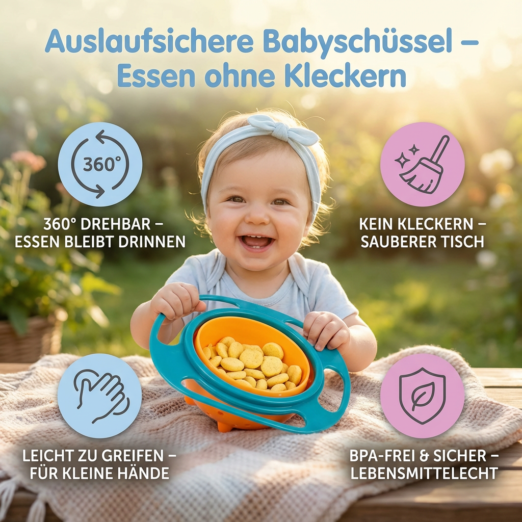 Rutschfeste Lernschüssel in Blau, auslaufsicher für Babys und Kleinkinder, spülmaschinenfest und sicher.