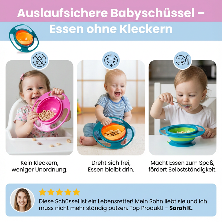 BPA-freie Babyschüssel, auslaufsicher, unterstützt saubere Essenszeiten und selbstständiges Essen.