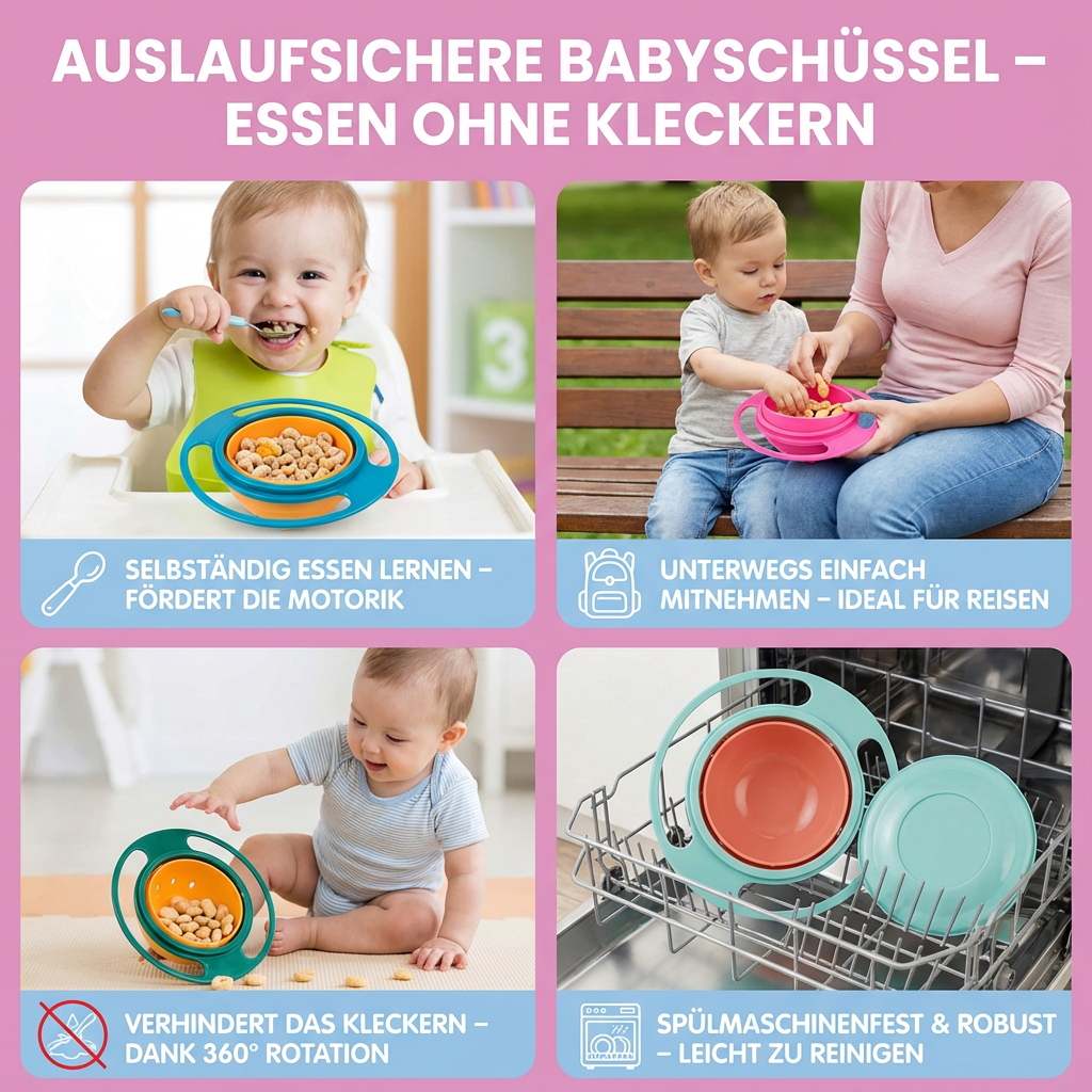 Auslaufsicheres Babygeschirr in Grün, eine rutschfeste Schüssel für entspannte Mahlzeiten ohne Kleckern.