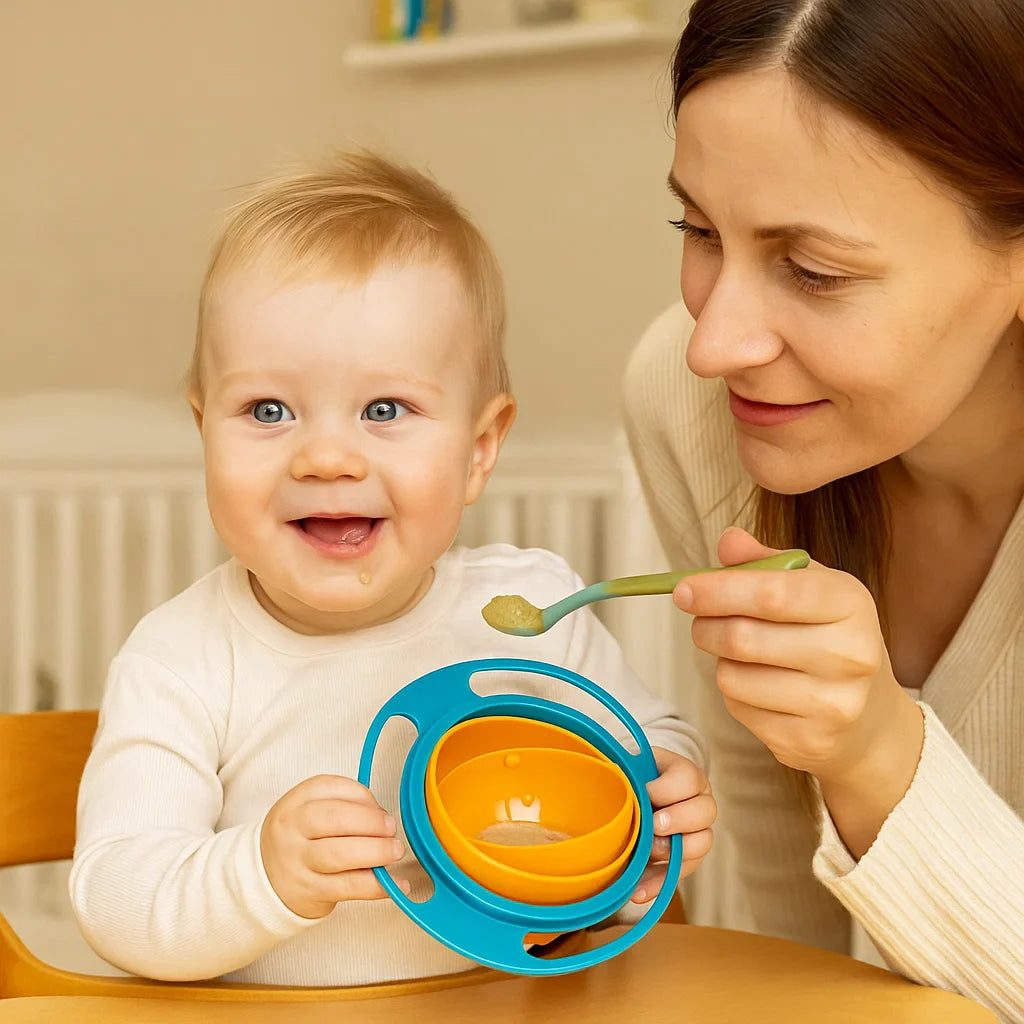 Lernschüssel für Kleinkinder, auslaufsicher und ergonomisch geformt, fördert selbstständiges Füttern.